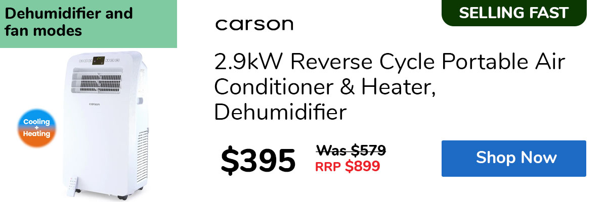 2.9kW Reverse Cycle Portable Air Conditioner & Heater, Dehumidifier