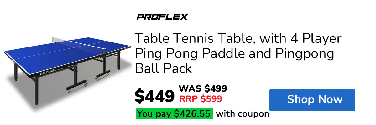 PROFLEX Table Tennis Table, with 4 Player Ping Pong Paddle and Pingpong Ball Pack