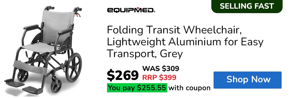 EQUIPMED Folding Transit Wheelchair, Lightweight Aluminium for Easy Transport, Grey