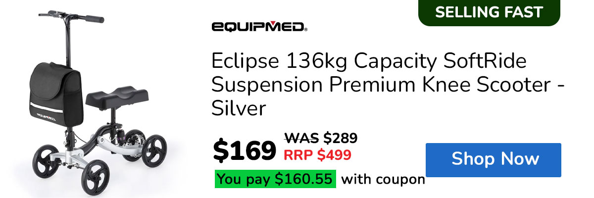 EQUIPMED Eclipse 136kg Capacity SoftRide Suspension Premium Knee Scooter - Silver