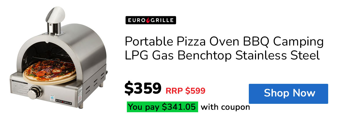 EuroGrille Portable Pizza Oven BBQ Camping LPG Gas Benchtop Stainless Steel