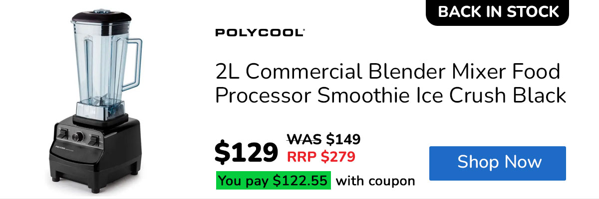 POLYCOOL 2L Commercial Blender Mixer Food Processor Smoothie Ice Crush Black