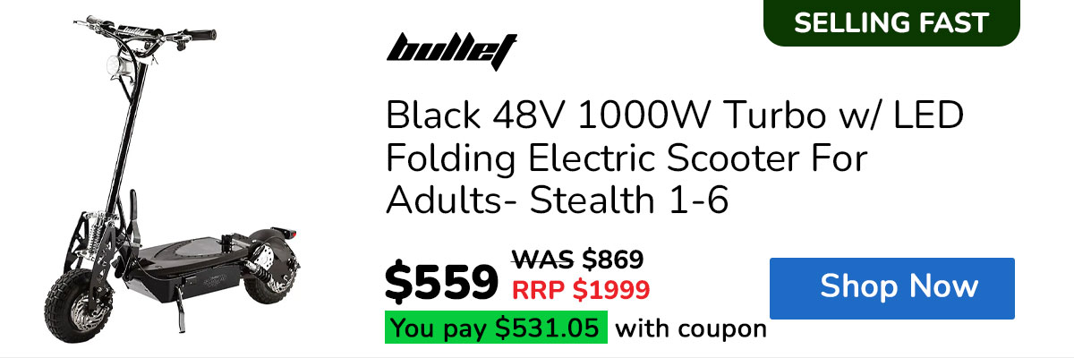 BULLET Black 48V 1000W Turbo w/ LED Folding Electric Scooter For Adults- Stealth 1-6