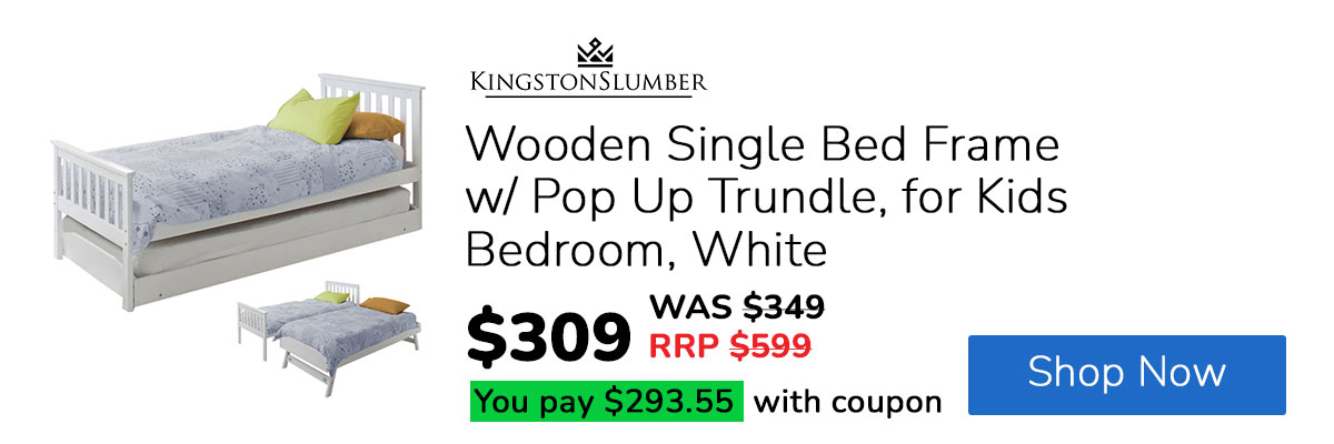 KINGSTON SLUMBER Wooden Single Bed Frame w/ Pop Up Trundle, for Kids Bedroom, White