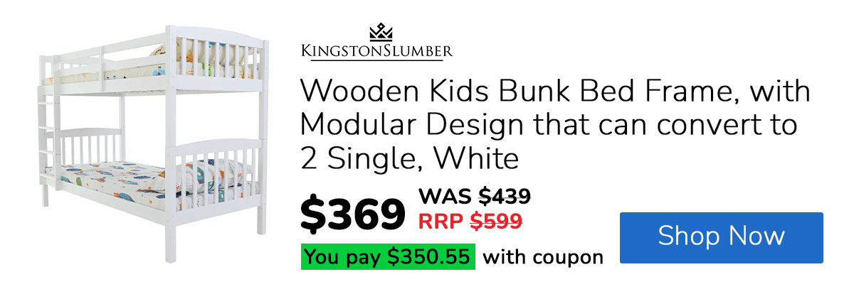 KINGSTON SLUMBER Wooden Kids Bunk Bed Frame, with Modular Design that can convert to 2 Single, White