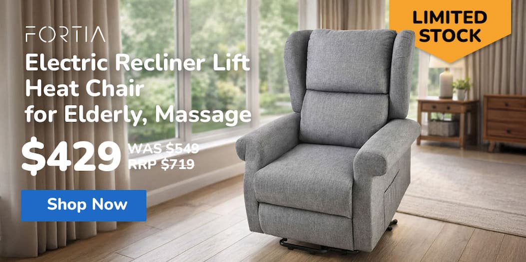 FORTIA Electric Recliner Lift Heat Chair for Elderly, Massage, Heat Therapy, Aged Care, Grey
