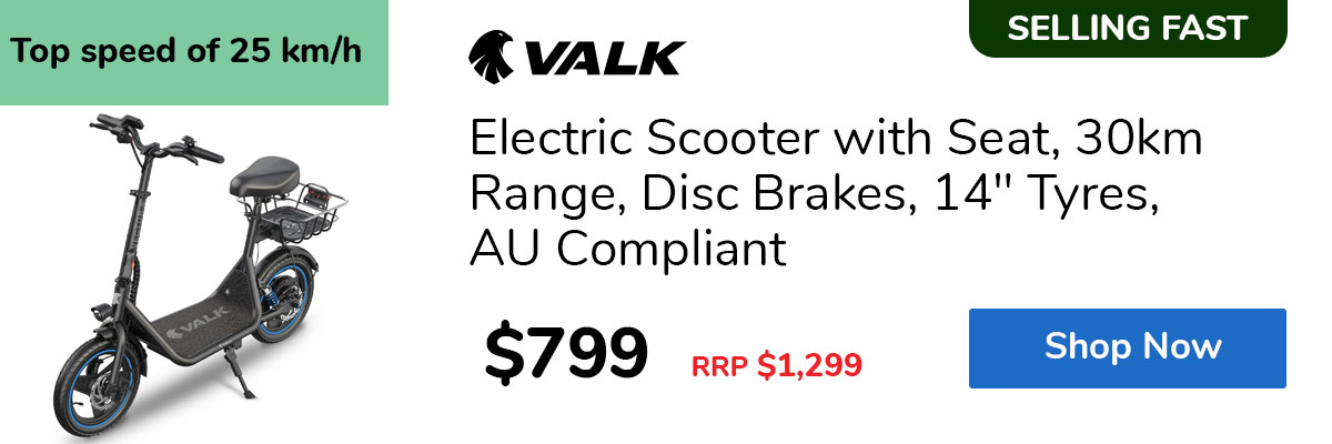 Electric Scooter with Seat, 30km Range, Disc Brakes, 14" Tyres, AU Compliant