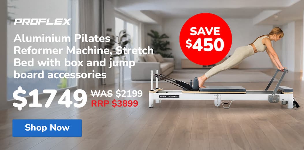 PROFLEX Aluminium Pilates Reformer Machine, Stretch Bed with box and jump board accessories