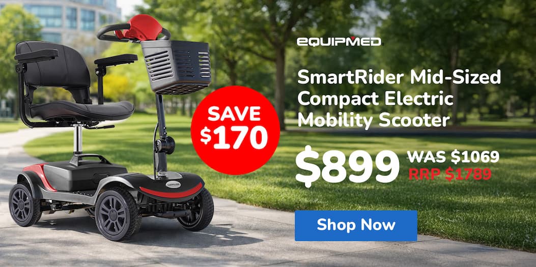 EQUIPMED SmartRider Mid-Sized Compact Electric Mobility Scooter - Black & Red