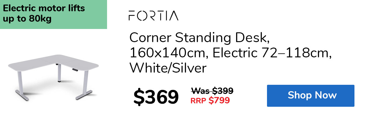 Corner Standing Desk, 160x140cm, Electric 72–118cm, White/Silver