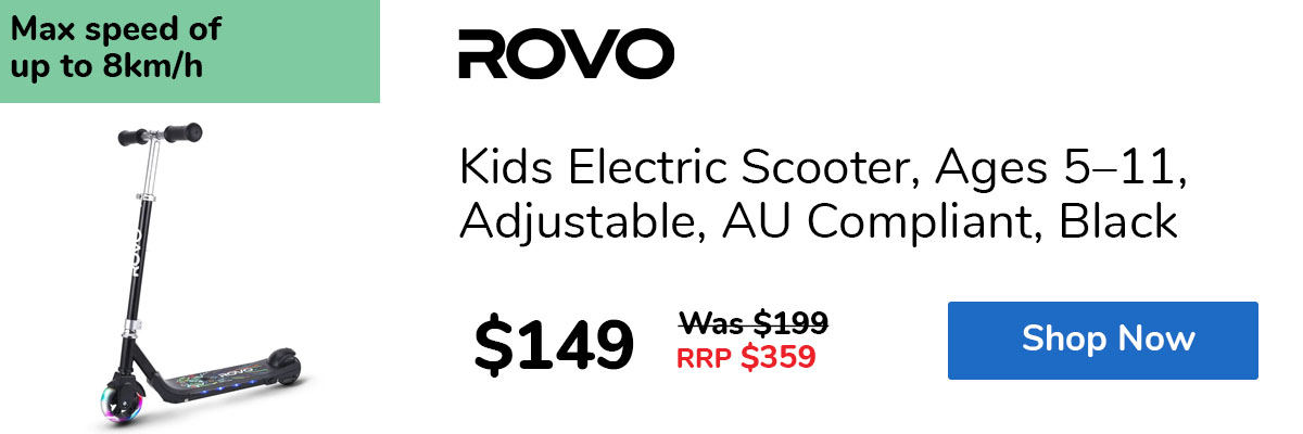 Kids Electric Scooter, Ages 5–11, Adjustable, AU Compliant, Black