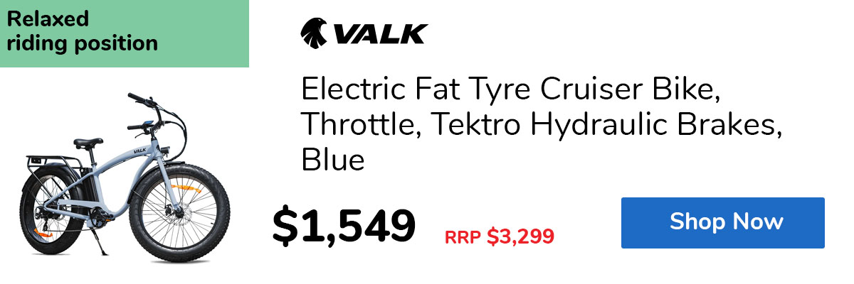 Electric Fat Tyre Cruiser Bike, Throttle, Tektro Hydraulic Brakes, Blue