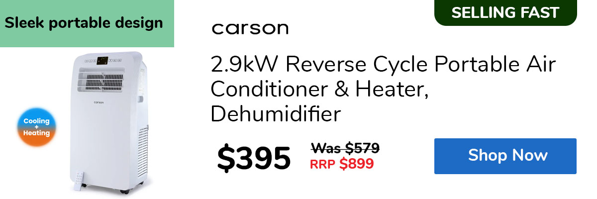 2.9kW Reverse Cycle Portable Air Conditioner & Heater, Dehumidifier