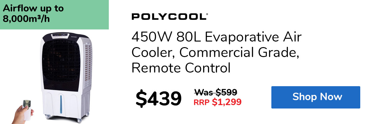 450W 80L Evaporative Air Cooler, Commercial Grade, Remote Control