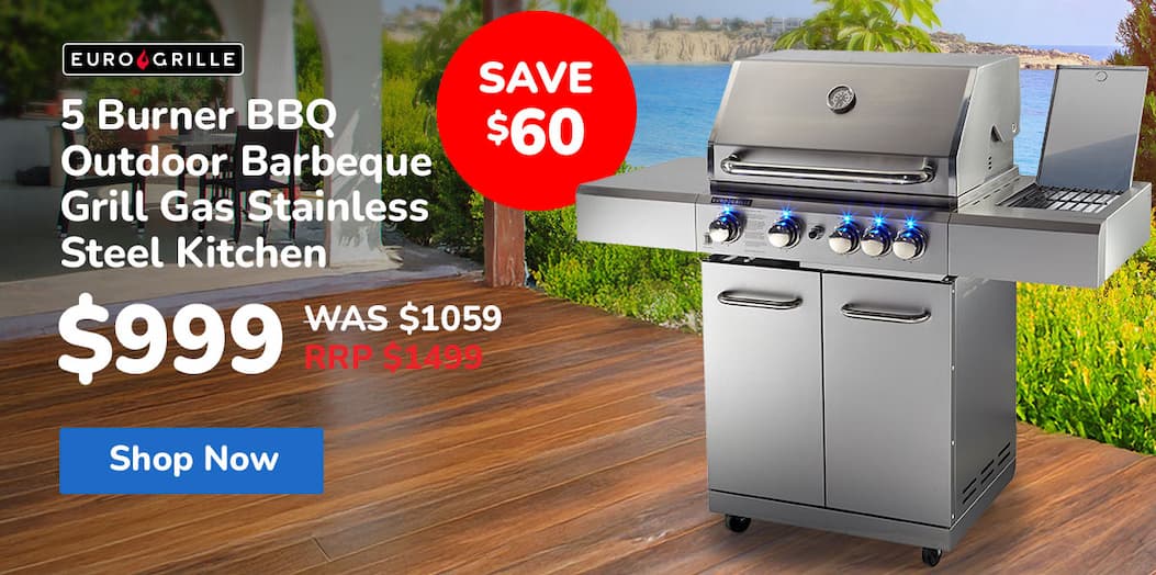 EuroGrille 5 Burner BBQ Outdoor Barbeque Grill Gas Stainless Steel Kitchen