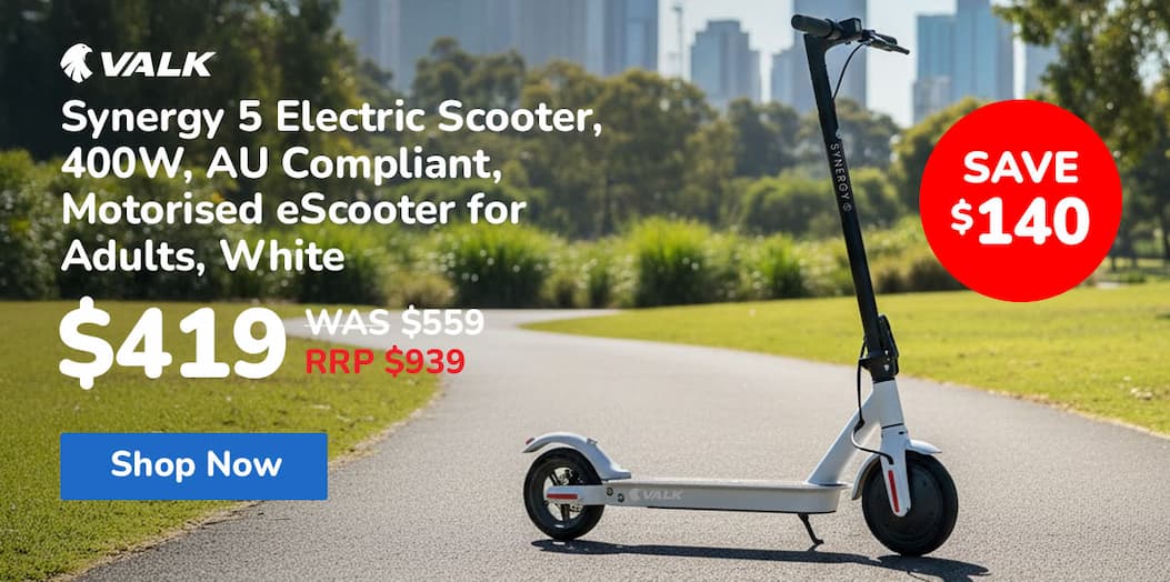 VALK Synergy 5 Electric Scooter, 400W, AU Compliant, Motorised eScooter for Adults, White