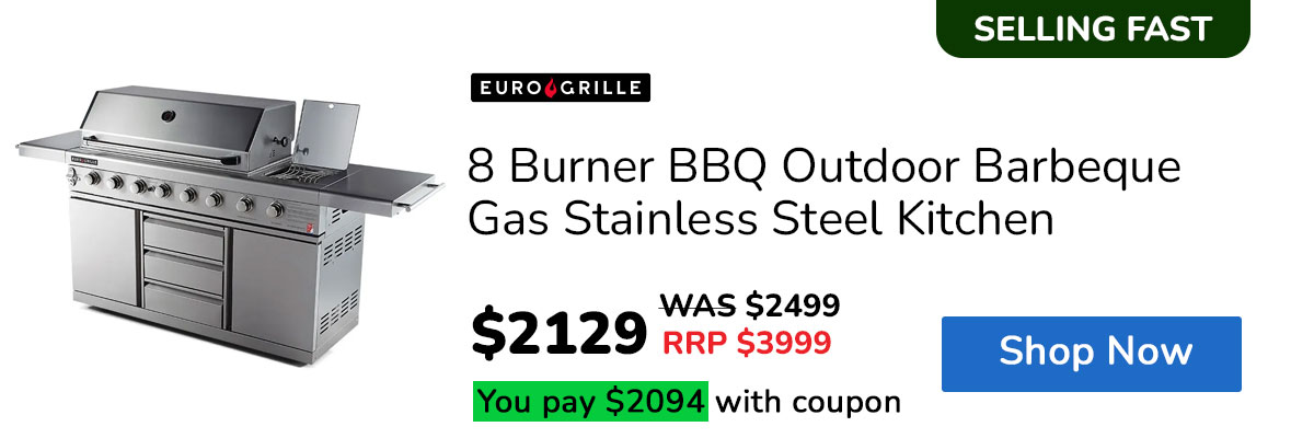 EuroGrille 8 Burner BBQ Outdoor Barbeque Gas Stainless Steel Kitchen
