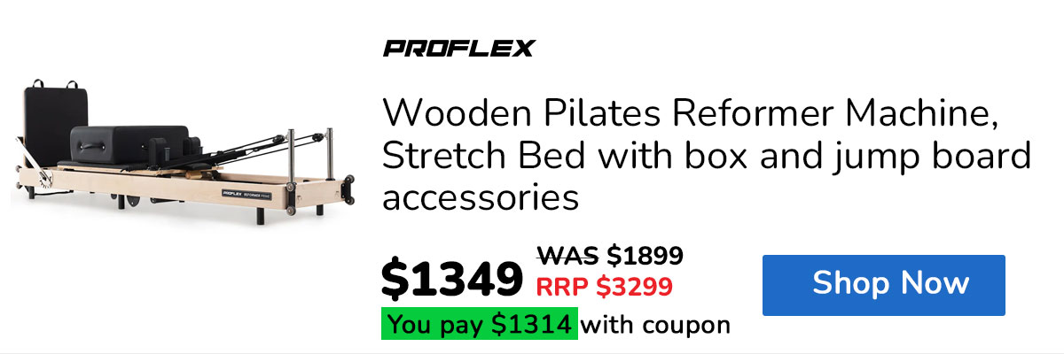 PROFLEX Wooden Pilates Reformer Machine, Stretch Bed with box and jump board accessories