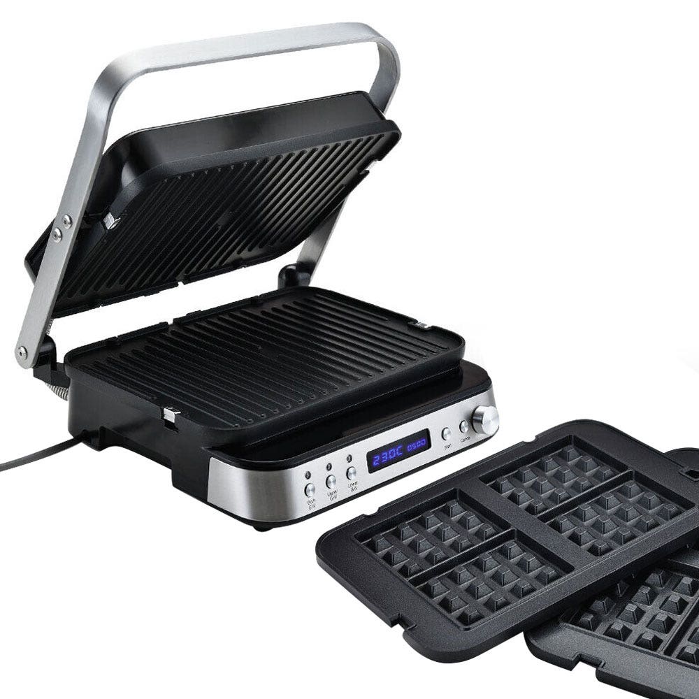 Image of EUROCHEF 4-in-1 Smart Multi Contact Grill and Sandwich Panini Press, with Waffle Maker Plates