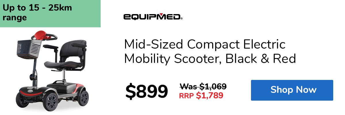 Mid-Sized Compact Electric Mobility Scooter, Black & Red