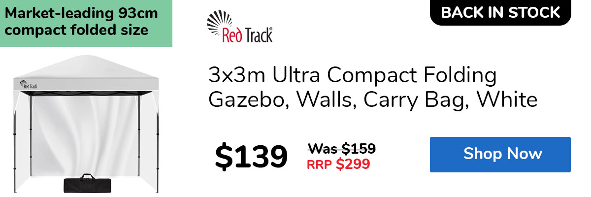 3x3m Ultra Compact Folding Gazebo, Walls, Carry Bag, White