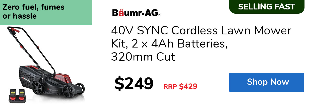 40V SYNC Cordless Lawn Mower Kit, 2 x 4Ah Batteries, 320mm Cut