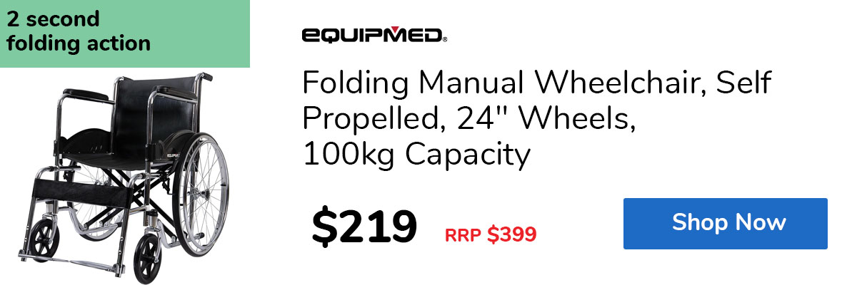 Folding Manual Wheelchair, Self Propelled, 24" Wheels, 100kg Capacity