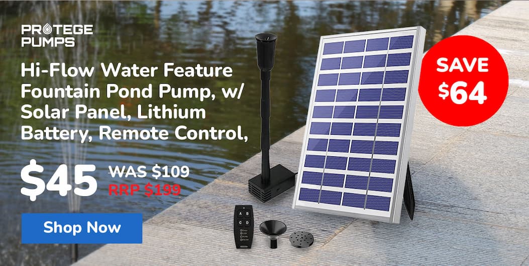 PROTEGE Hi-Flow Water Feature Fountain Pond Pump, w/ Solar Panel, Lithium Battery, Remote Control, Nozzle kit