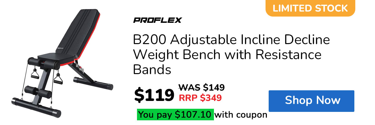 PROFLEX B200 Adjustable Incline Decline Weight Bench with Resistance Bands