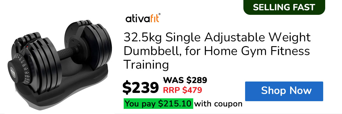 ATIVAFIT 32.5kg Single Adjustable Weight Dumbbell, for Home Gym Fitness Training