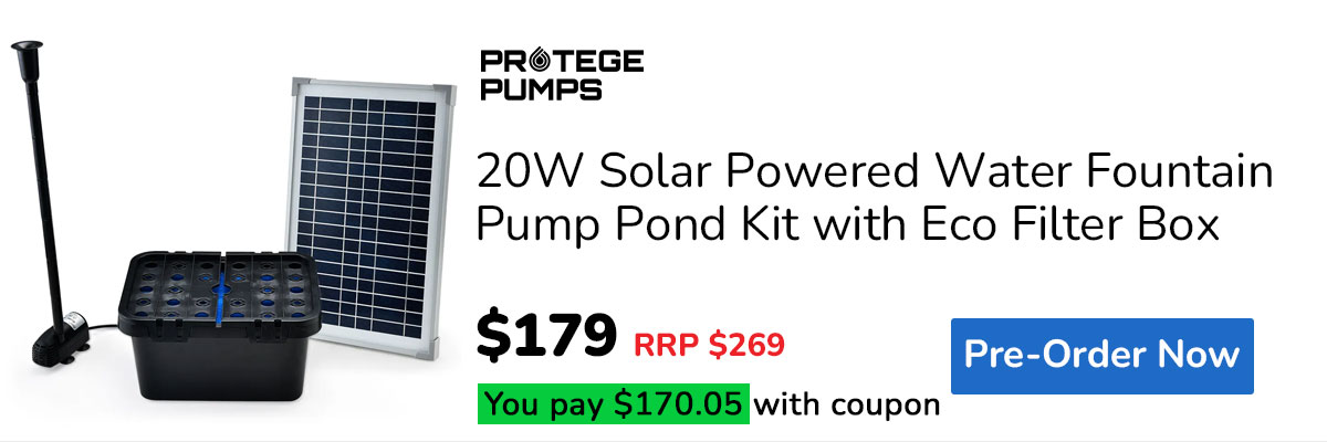 PRE-ORDER PROTEGE 20W Solar Powered Water Fountain Pump Pond Kit with Eco Filter Box