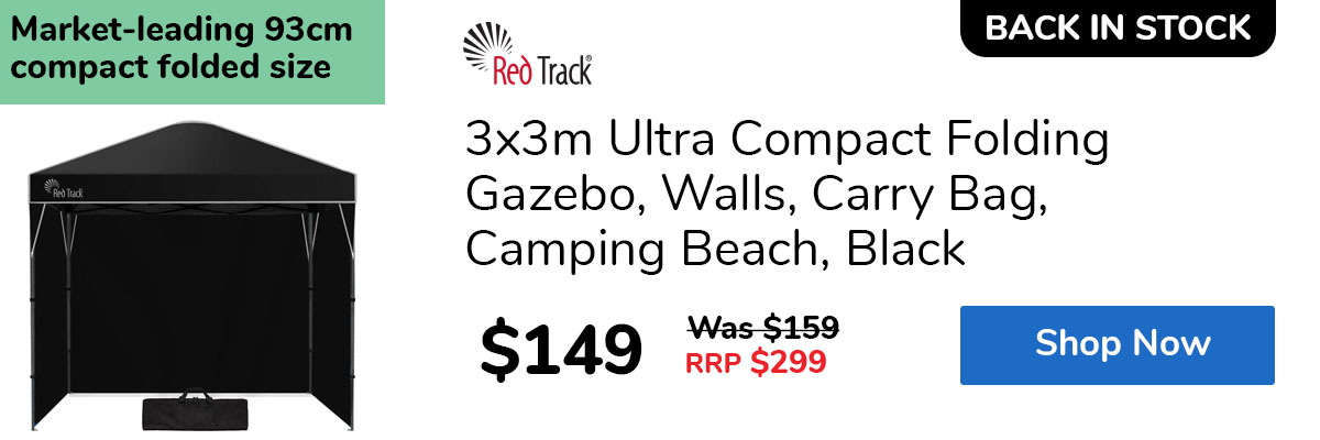 3x3m Ultra Compact Folding Gazebo, Walls, Carry Bag, Camping Beach, Black