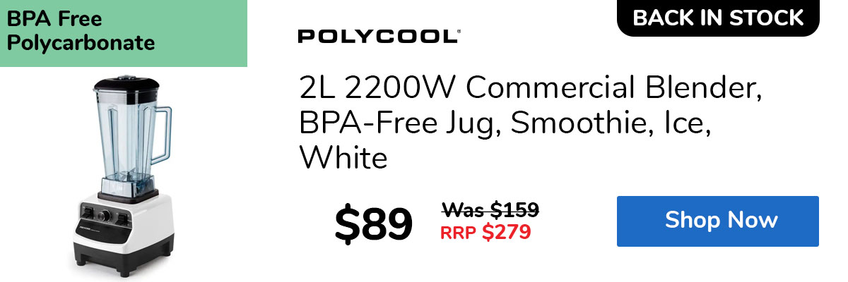 2L 2200W Commercial Blender, BPA-Free Jug, Smoothie, Ice, White