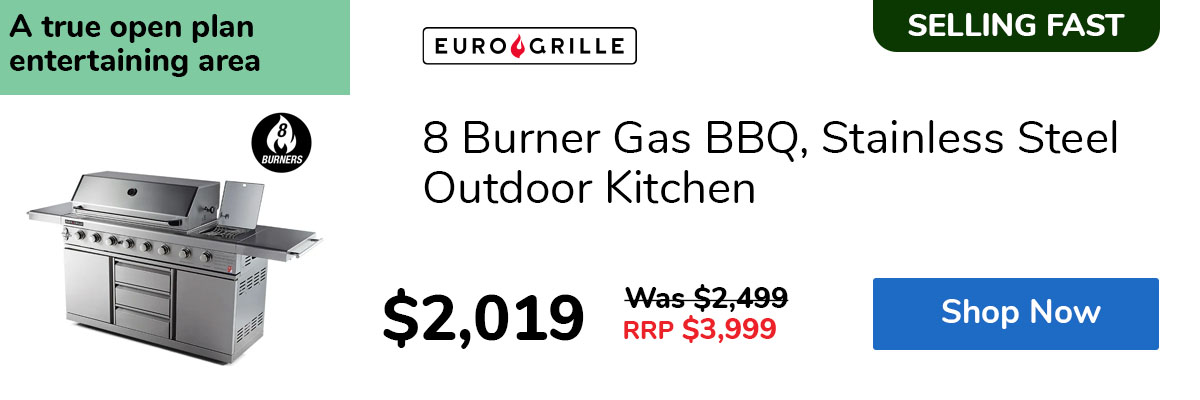 8 Burner Gas BBQ, Stainless Steel Outdoor Kitchen
