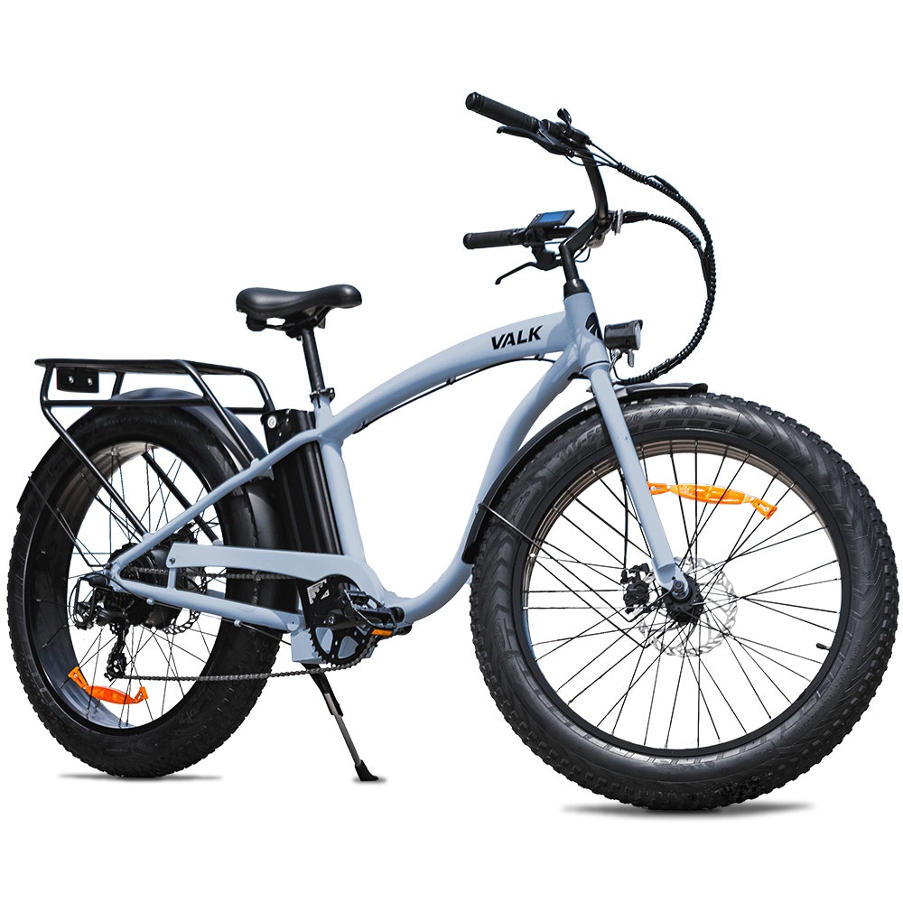 Image of VALK Electric Fat Tyre Cruiser Bike, eBike with Throttle, Blue
