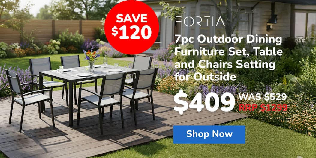 FORTIA 7pc Outdoor Dining Furniture Set, Table and Chairs Setting for Outside