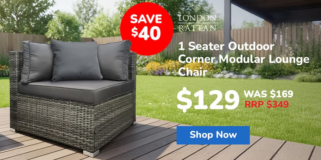 LONDON RATTAN 1 Seater Outdoor Corner Modular Lounge Chair, Grey