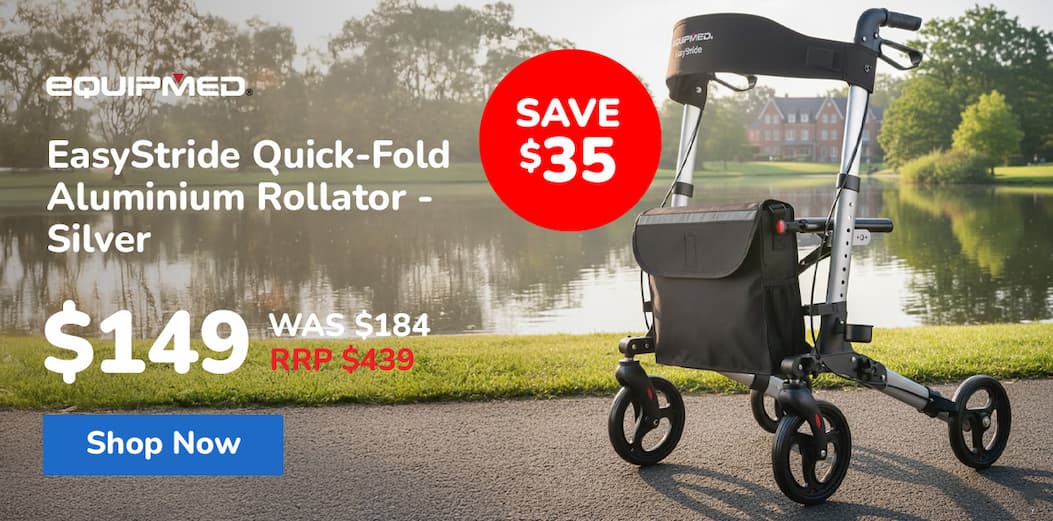 EQUIPMED EasyStride Quick-Fold Aluminium Rollator - Silver