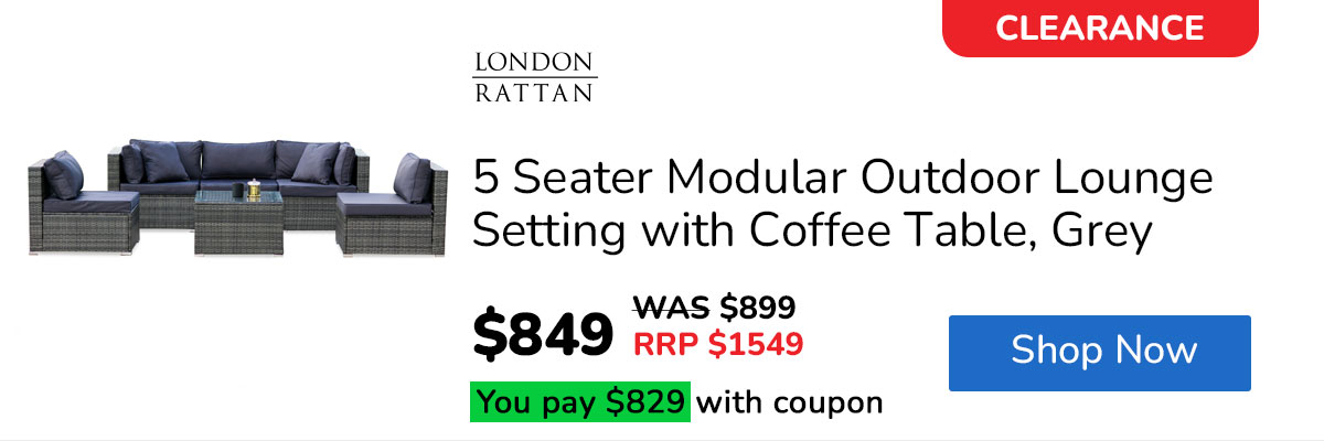 LONDON RATTAN 5 Seater Modular Outdoor Lounge Setting with Coffee Table, Grey