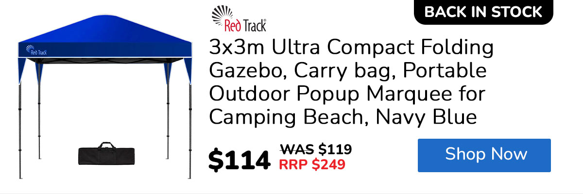 RED TRACK 3x3m Ultra Compact Folding Gazebo, Carry bag, Portable Outdoor Popup Marquee for Camping Beach, Navy Blue