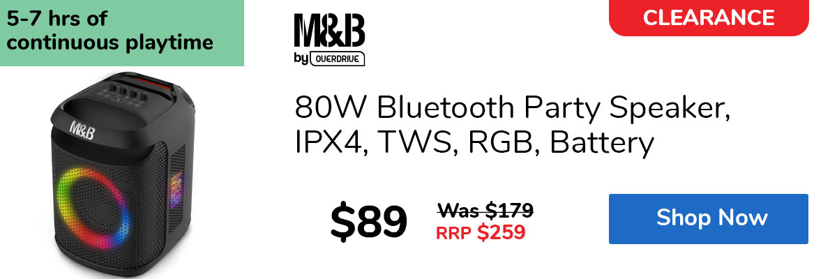 80W Bluetooth Party Speaker, IPX4, TWS, RGB, Battery