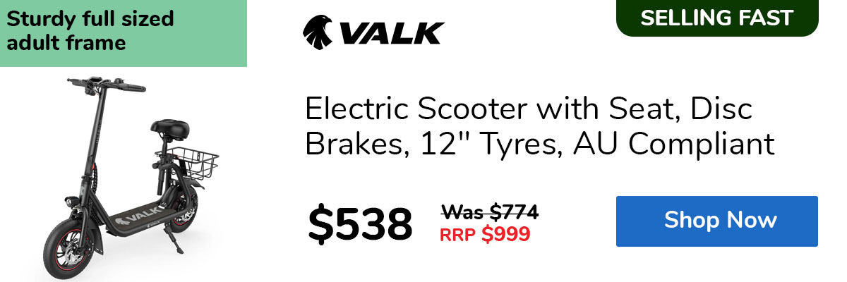 Electric Scooter with Seat, Disc Brakes, 12" Tyres, AU Compliant
