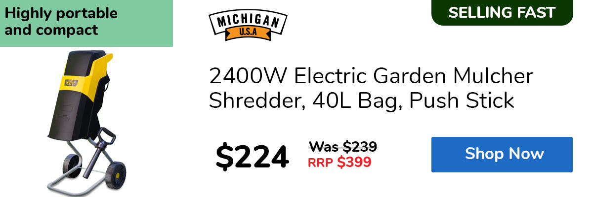 2400W Electric Garden Mulcher Shredder, 40L Bag, Push Stick