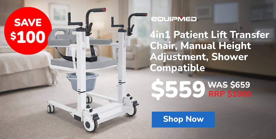 EQUIPMED 4in1 Patient Lift Transfer Chair, Manual Height Adjustment, Shower Compatible, Over Toilet, Removable Commode, for Seniors Elderly Disabled