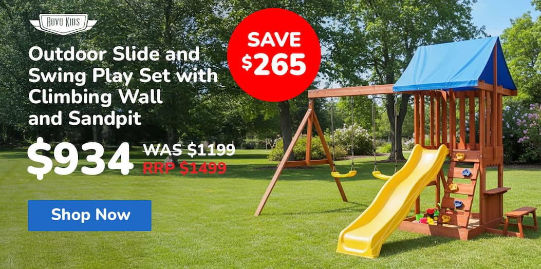 ROVO KIDS Outdoor Slide and Swing Play Set with Climbing Wall and Sandpit