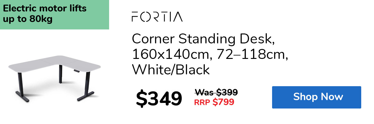 Corner Standing Desk, 160x140cm, 72–118cm, White/Black