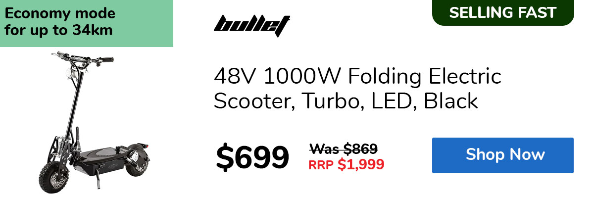 48V 1000W Folding Electric Scooter, Turbo, LED, Black