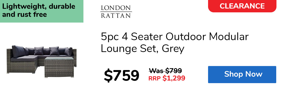 5pc 4 Seater Outdoor Modular Lounge Set, Grey