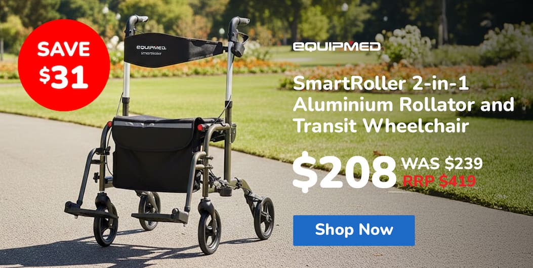 EQUIPMED SmartRoller 2-in-1 Aluminium Rollator and Transit Wheelchair - Titanium