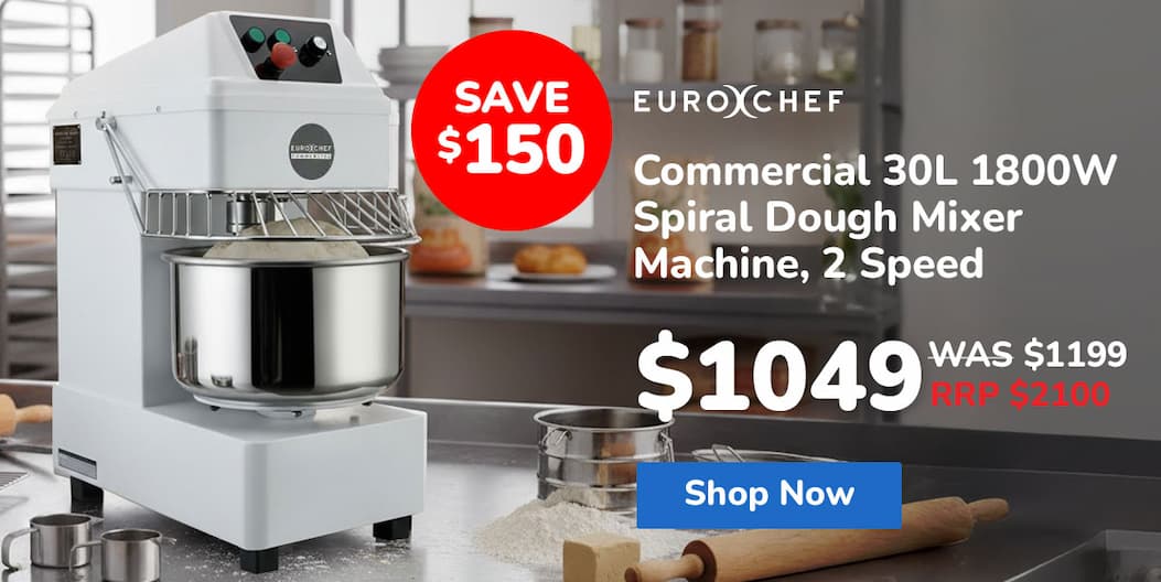 EUROCHEF Commercial 30L 1800W Spiral Dough Mixer Machine, 2 Speed